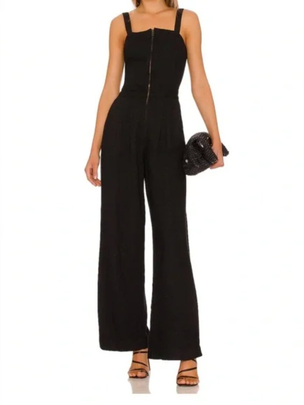 Free People Women's Black Call On Me Denim One-Piece Overall Jumpsuit Size M